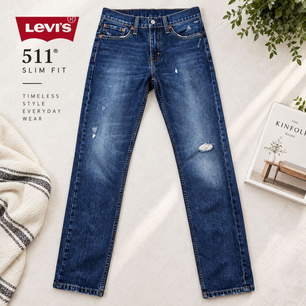 Levi's 511 Slim Fit Jeans Men's 30x32 Dark Wash Distressed Blue Denim